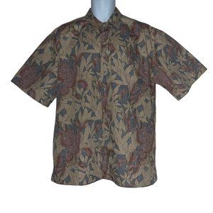 Vintage Cooke Street Shirt Mens XL Aloha Blue Tan Leaf Hawaiian Beach Vacation
